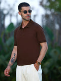 Solid Dark Brown Polo Collar Short Sleeve Polycotton T-Shirt
