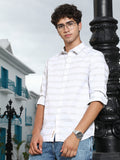 White Textured Stripe Slim Fit Shirt