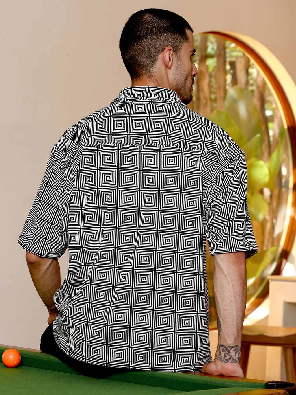 Geometric Print Relaxed Fit Cuban Collar Shirt