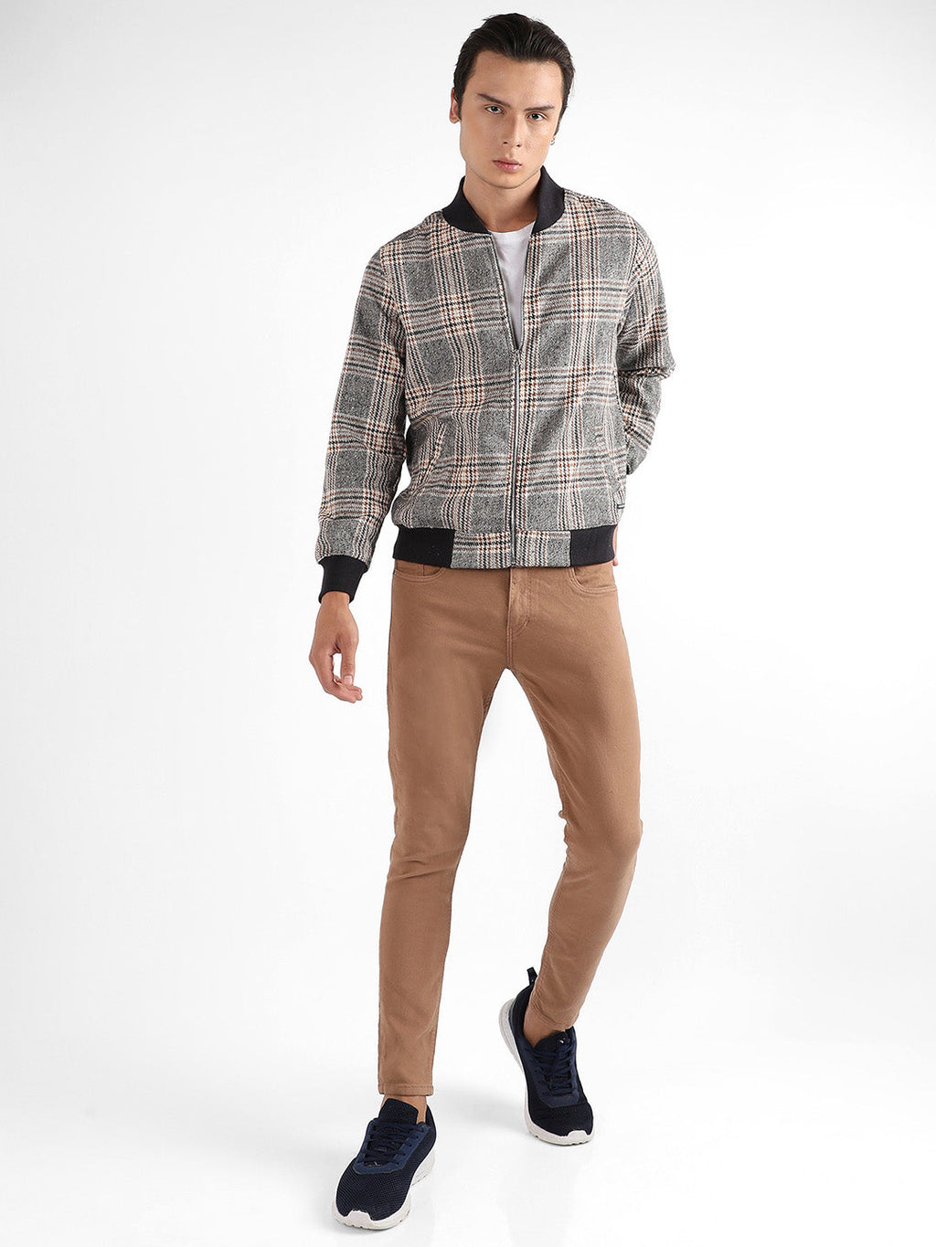Tartan Plaid Jacket With Ribbed Hem