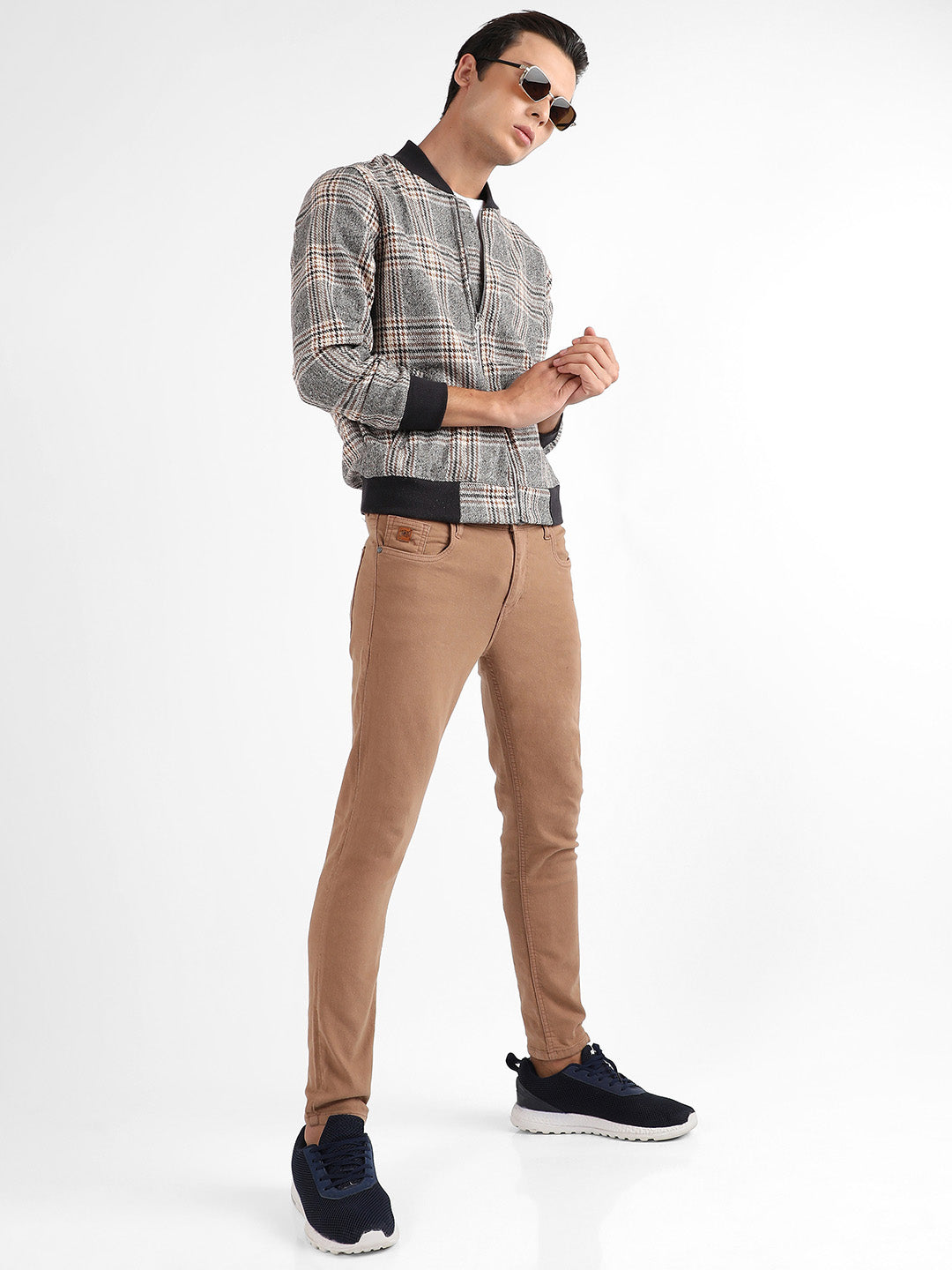 Tartan Plaid Jacket With Ribbed Hem