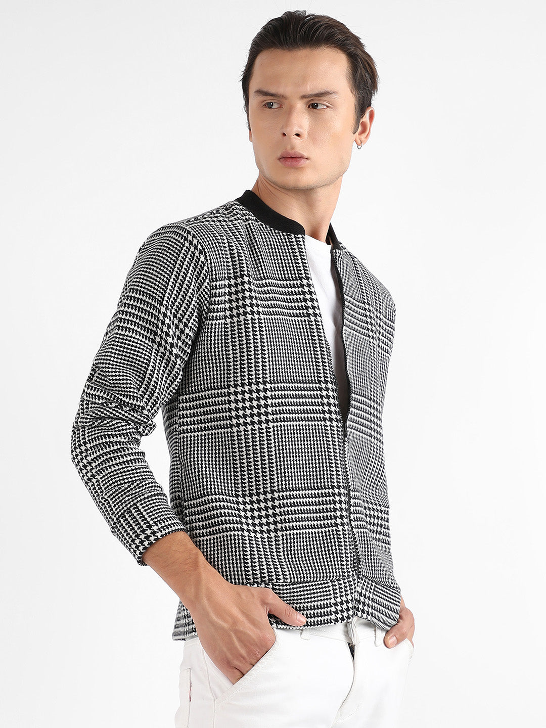 Zip-Front Houndstooth Jacket