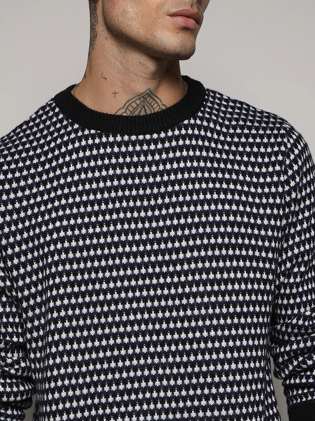 Contrast Textured Knit Sweater