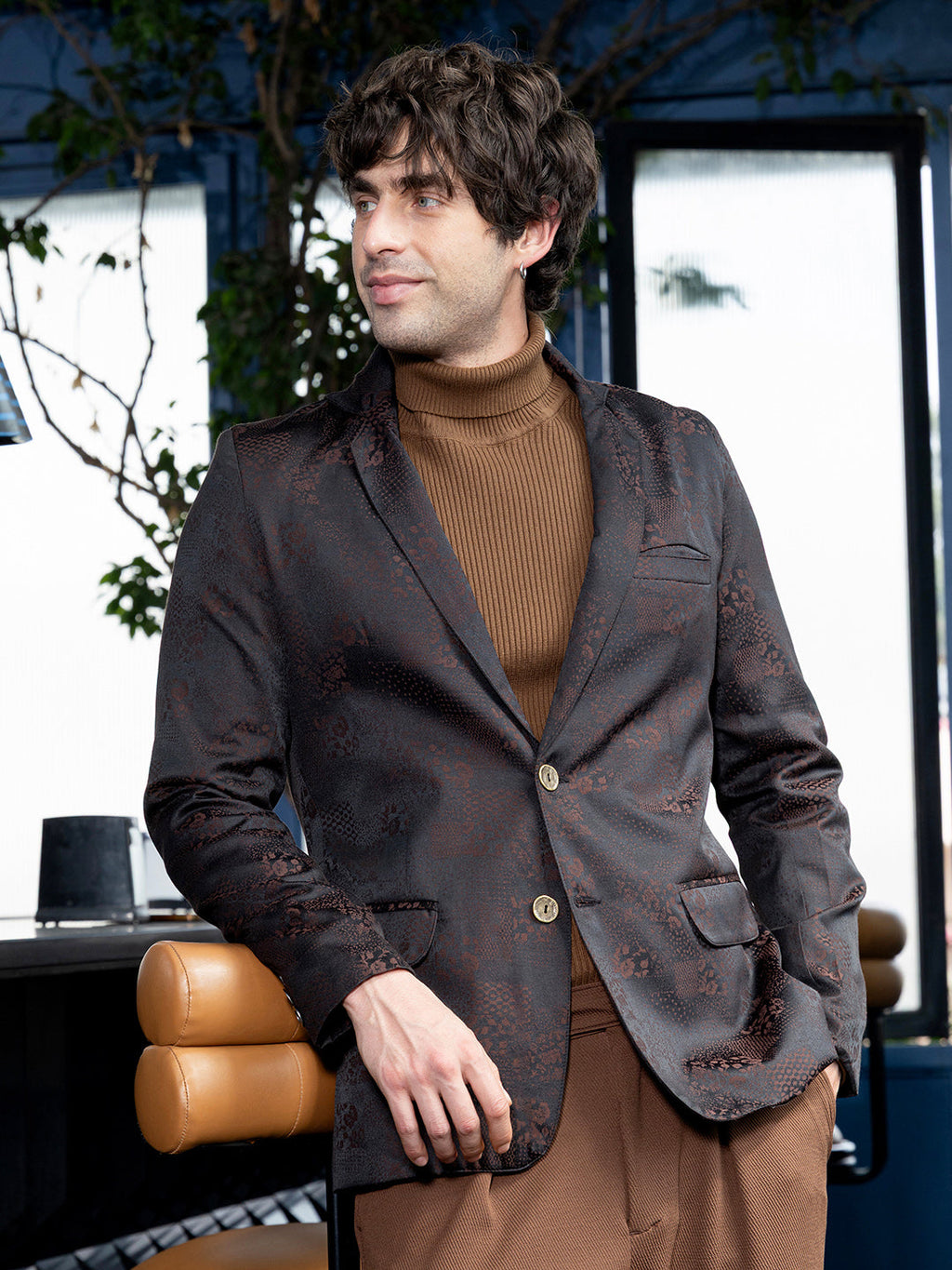 Tailored Flora-Block Jacquard Blazer
