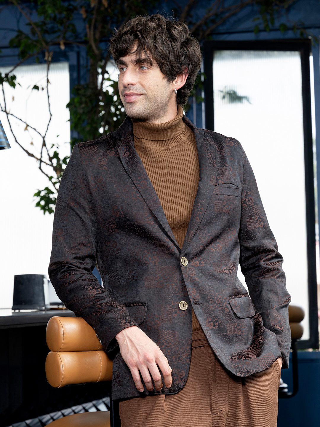 Tailored Flora-Block Jacquard Blazer