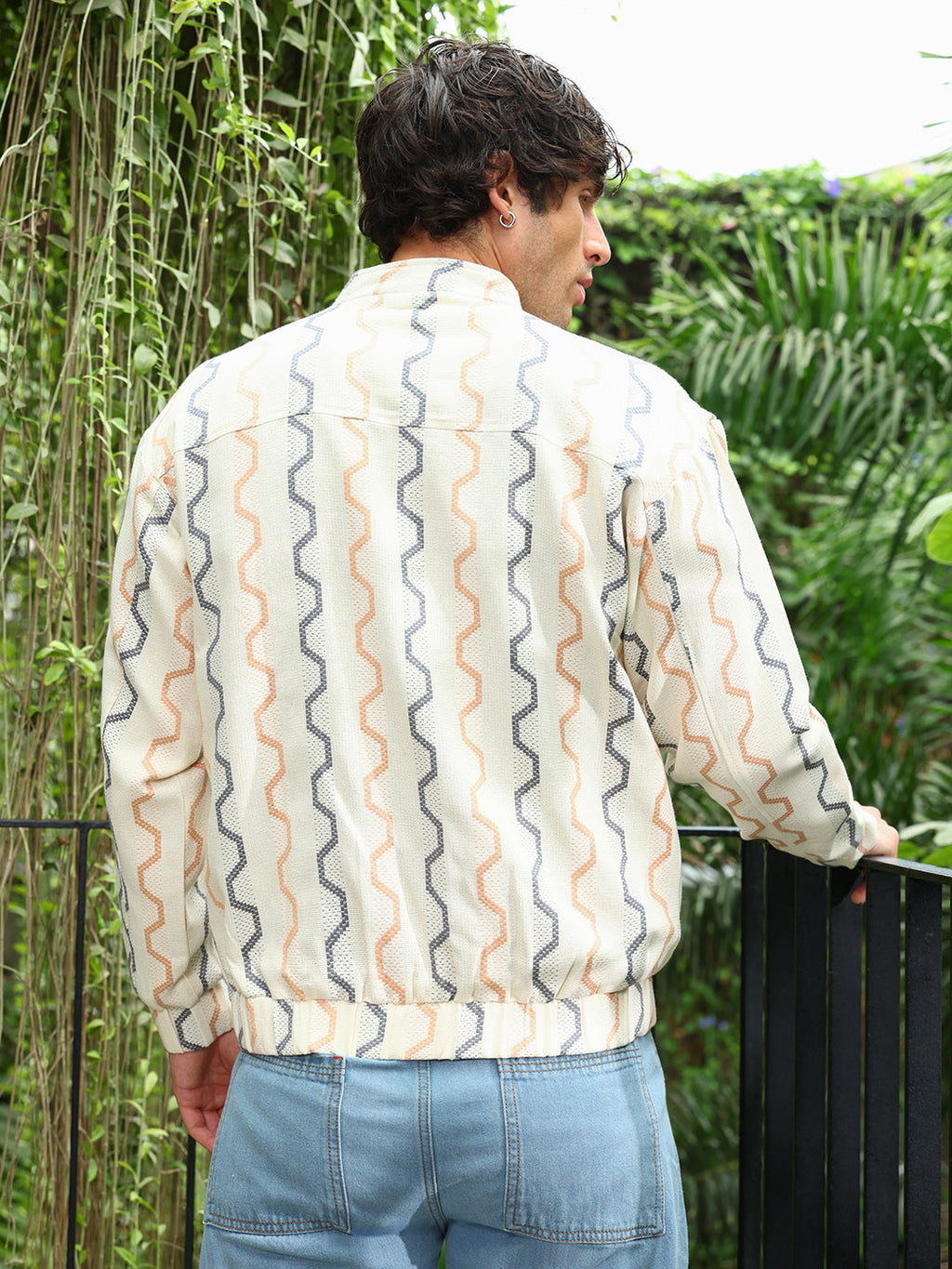 Zigzag-Jacquard Bomber Jacket