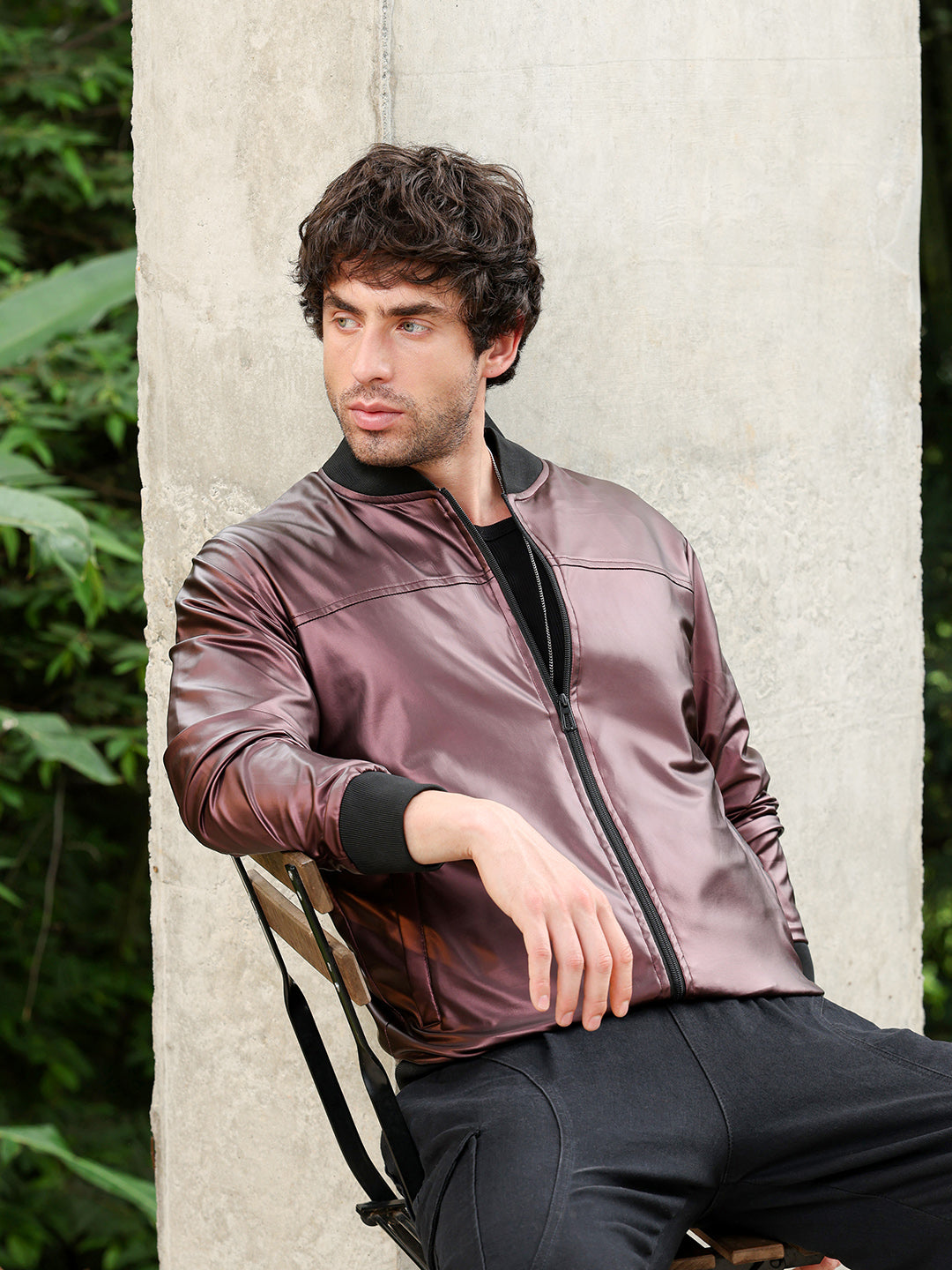 Patent-Panel Bomber Jacket