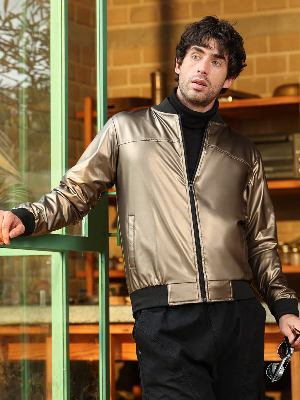 Patent-Panel Bomber Jacket