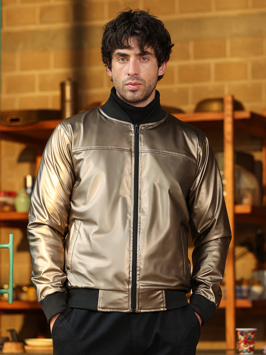 Patent-Panel Bomber Jacket