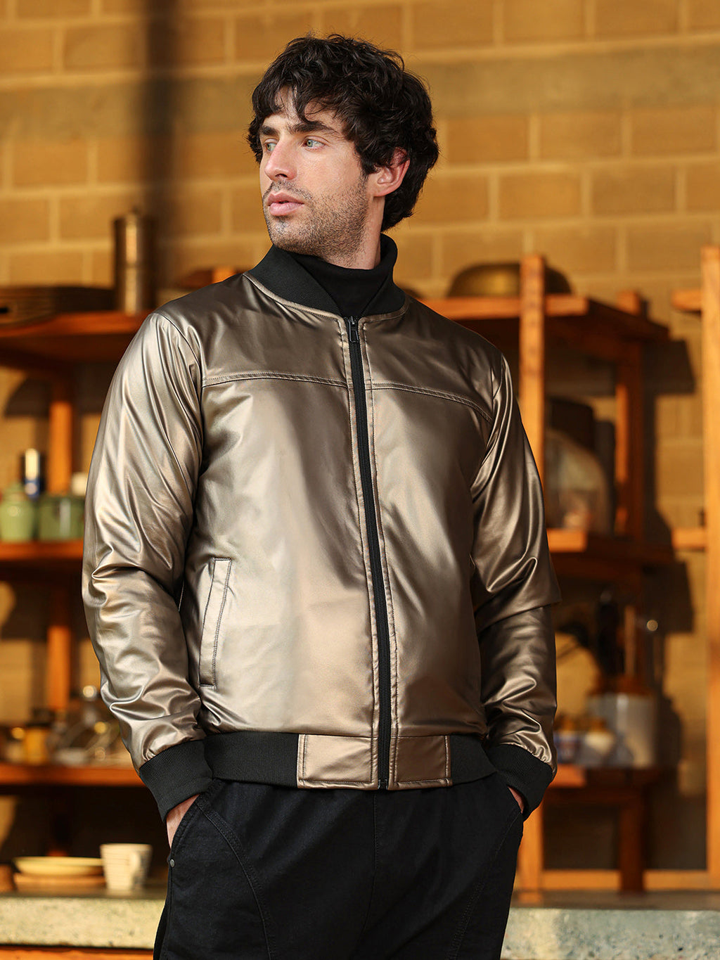 Patent-Panel Bomber Jacket