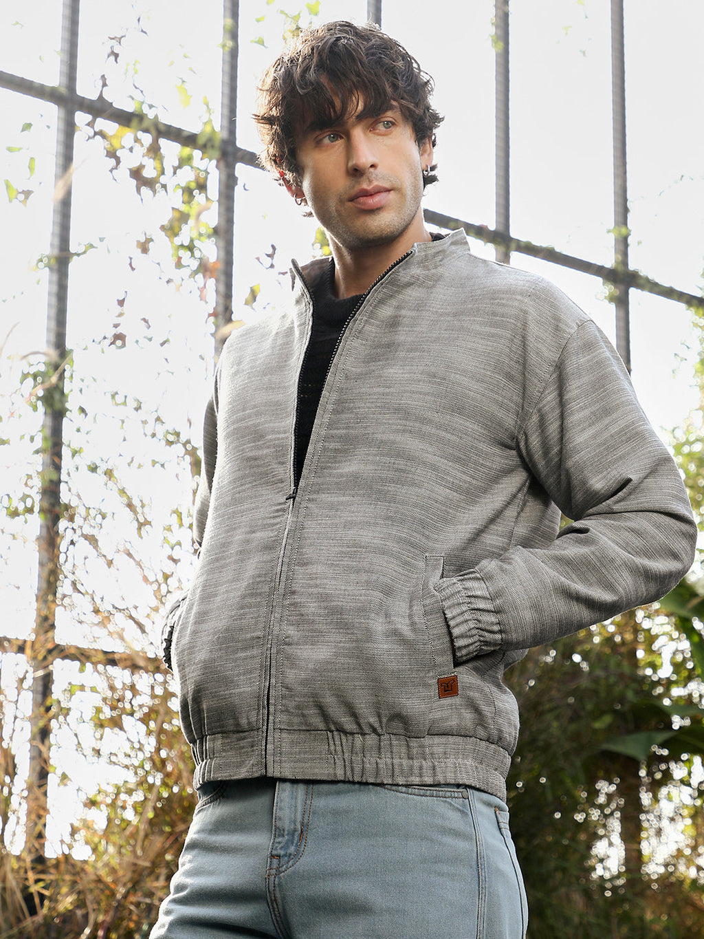 Zip-Front Heathered-Knit Jacket