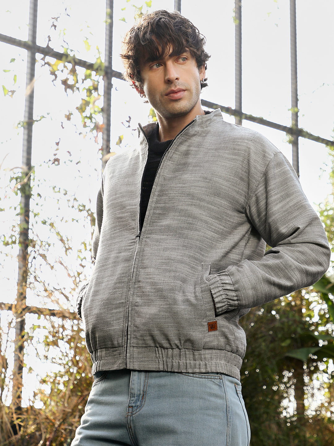 Zip-Front Heathered-Knit Jacket