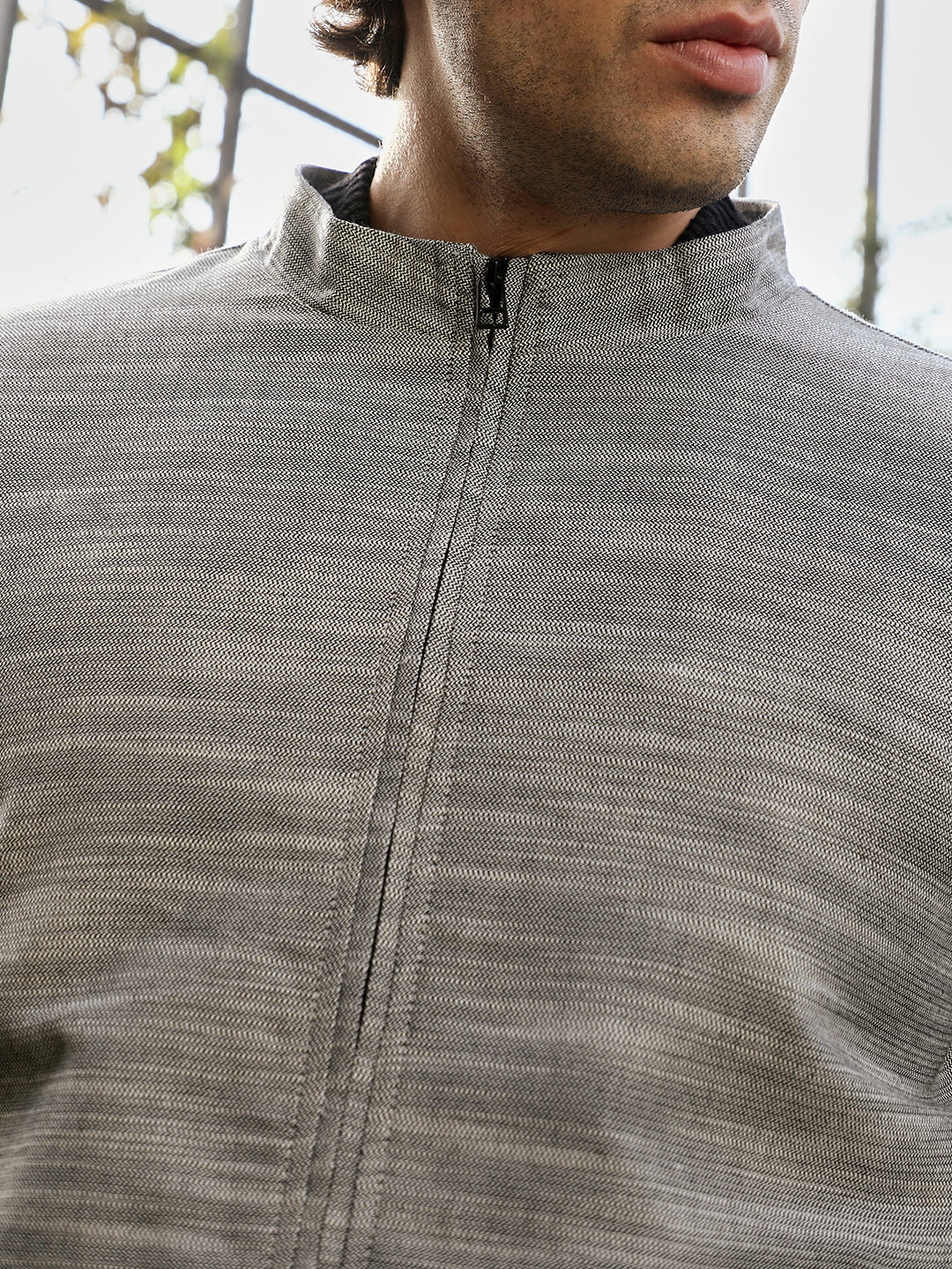 Zip-Front Heathered-Knit Jacket