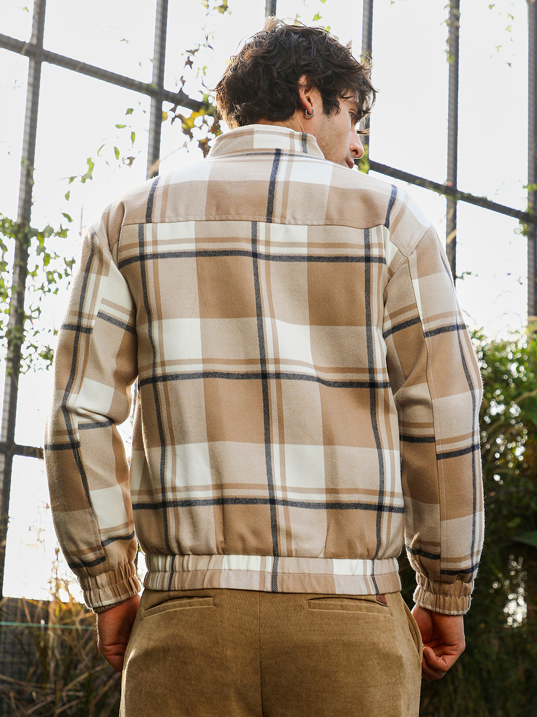 Zip-Front Brushed Plaid Jacket