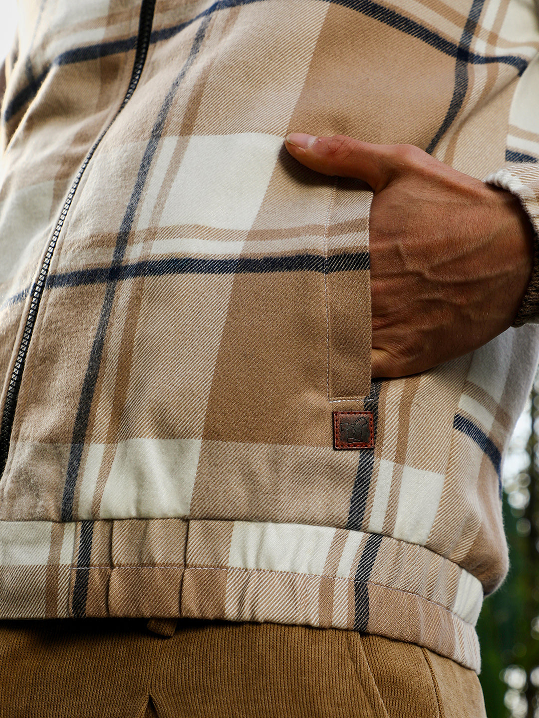Zip-Front Brushed Plaid Jacket