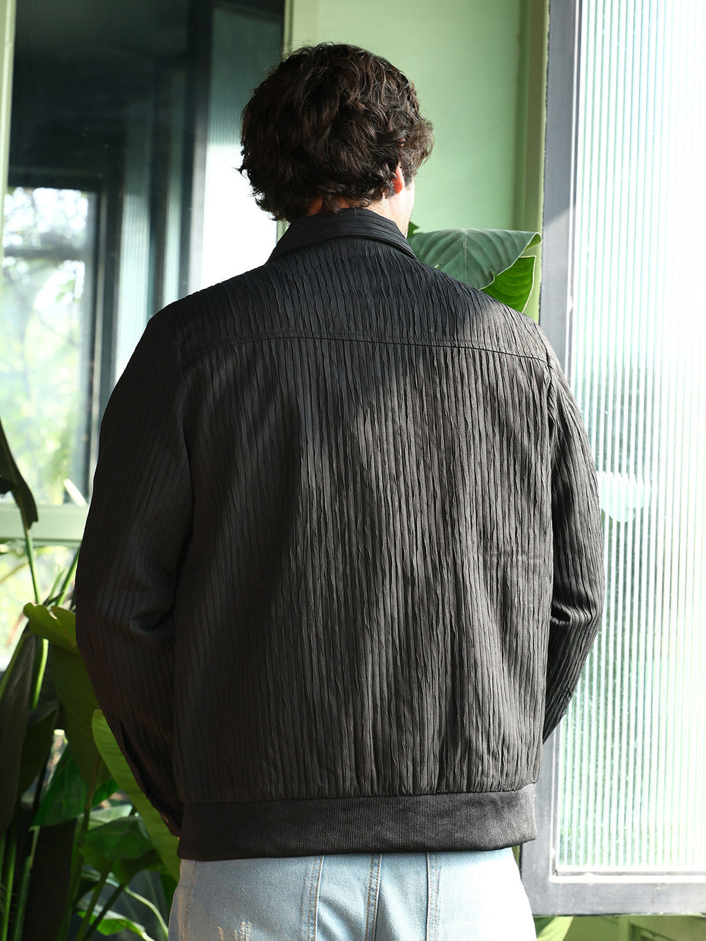 Zip-Front Crease-Tactile Jacket
