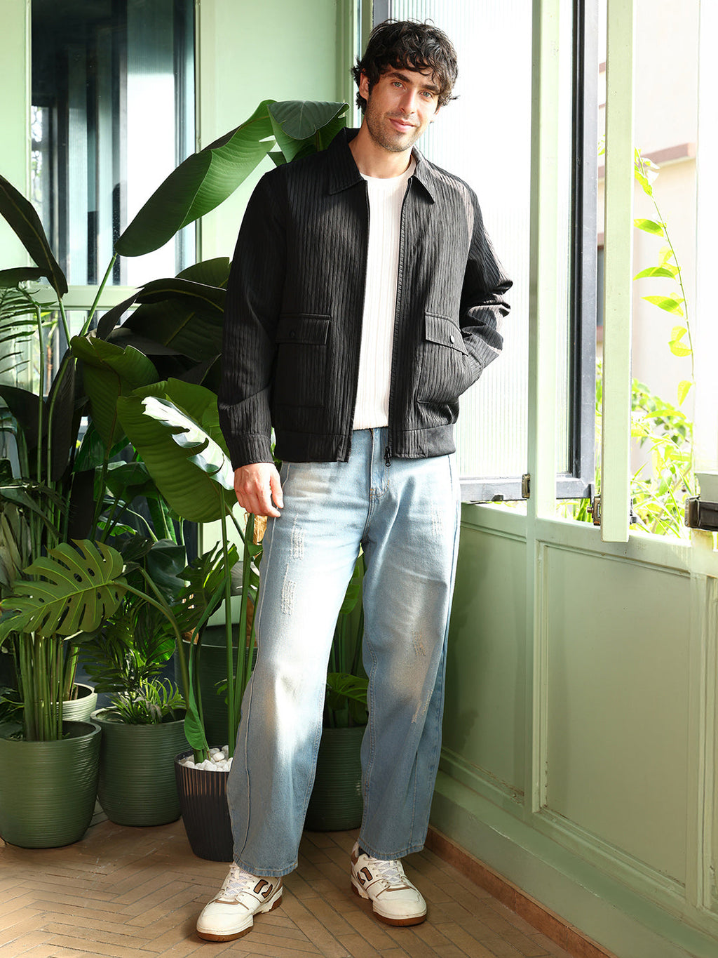 Zip-Front Crease-Tactile Jacket