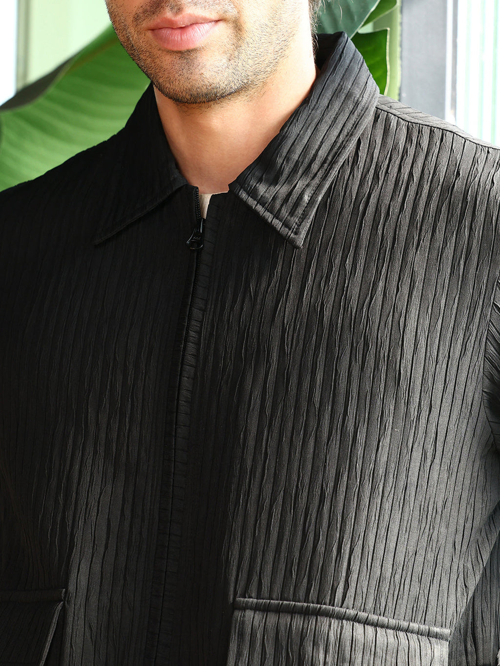 Zip-Front Crease-Tactile Jacket