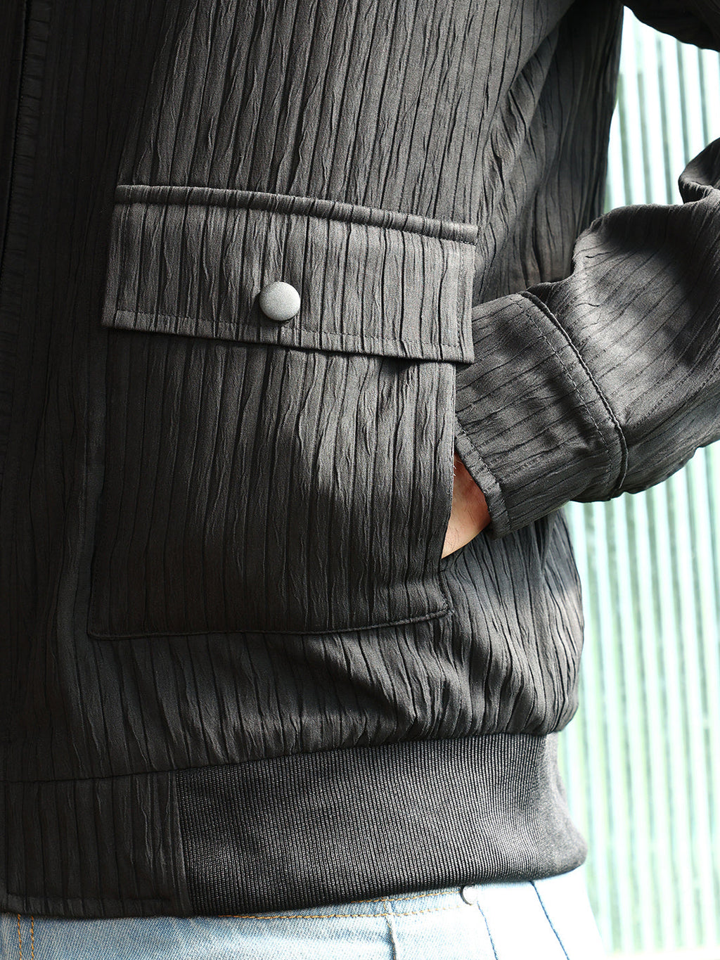 Zip-Front Crease-Tactile Jacket