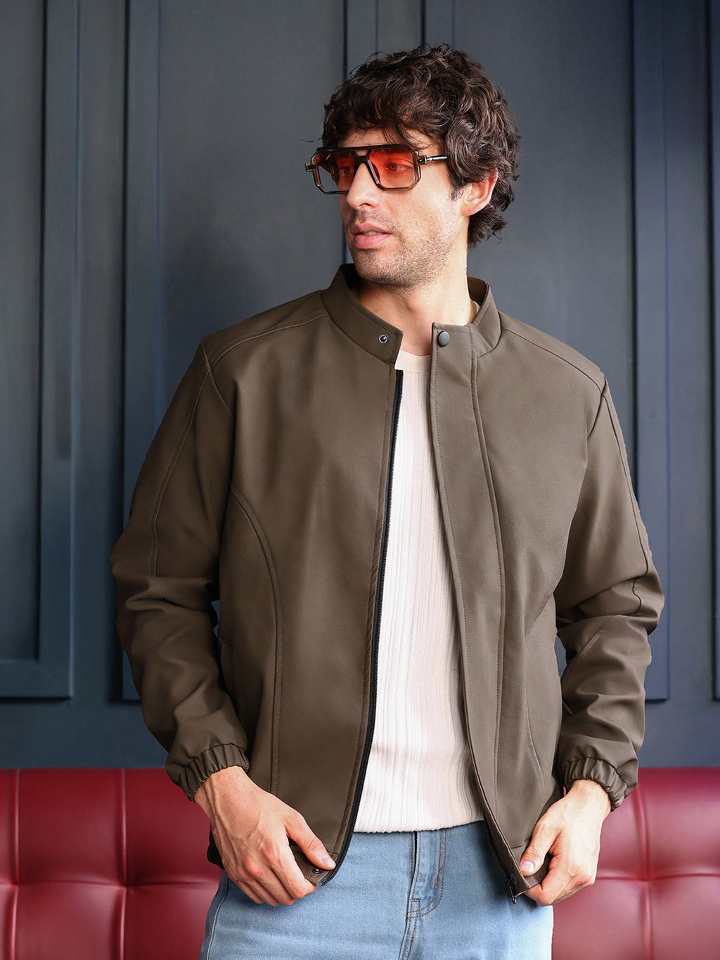 Coated Panel-Stitch Rider Jacket