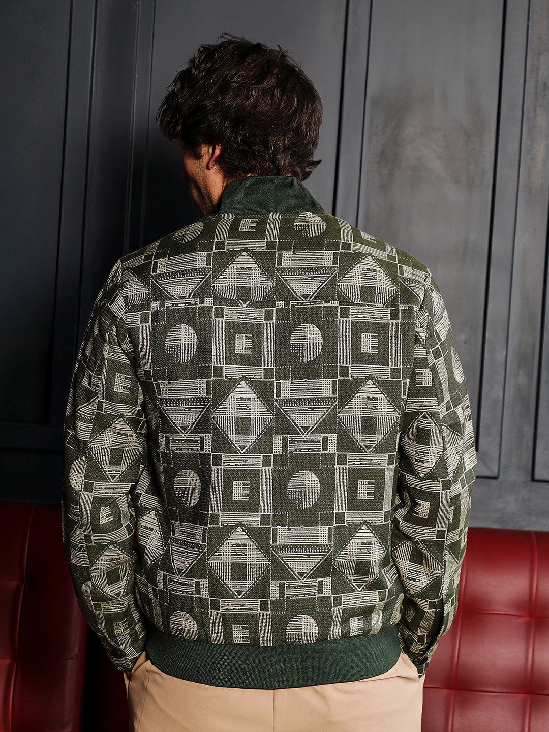 Geometric-Jacquard Bomber Jacket