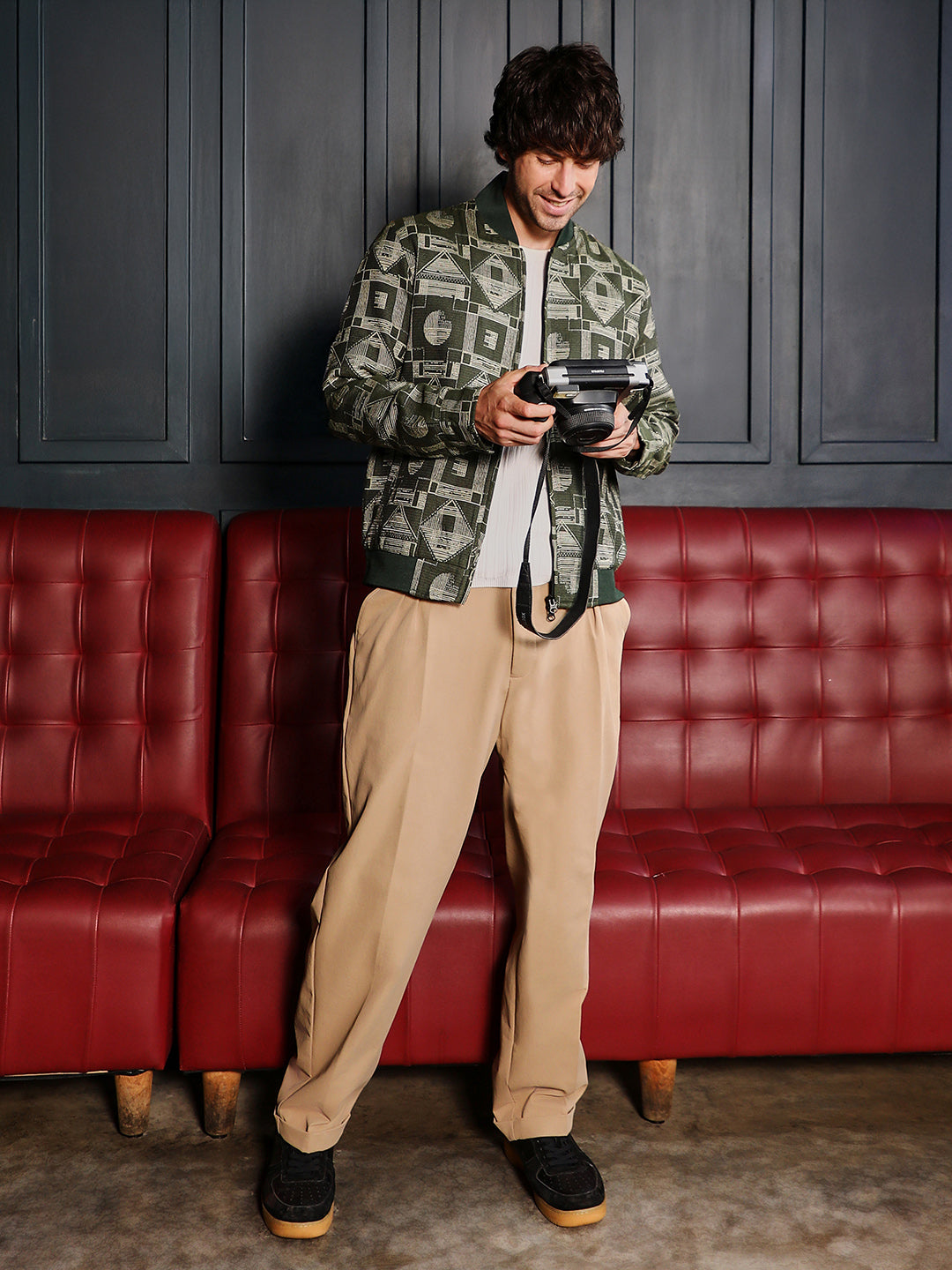 Geometric-Jacquard Bomber Jacket