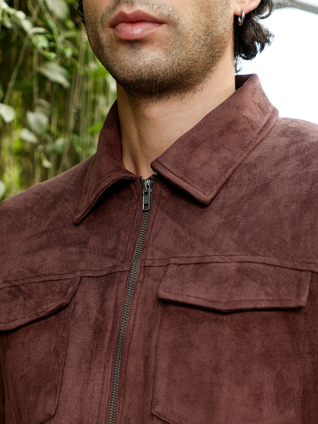 Solid Utility-Suede Bomber Jacket