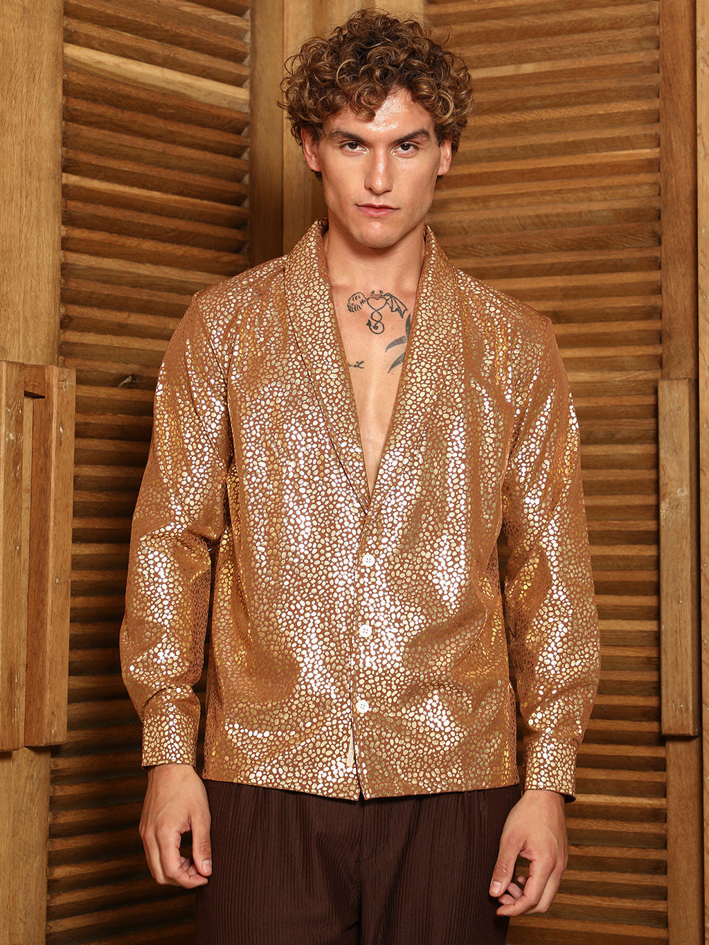 Metallic Shawl Collar Oversized Shirt