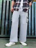 Men's Light Grey Mid-Rise Wide Leg Trouser