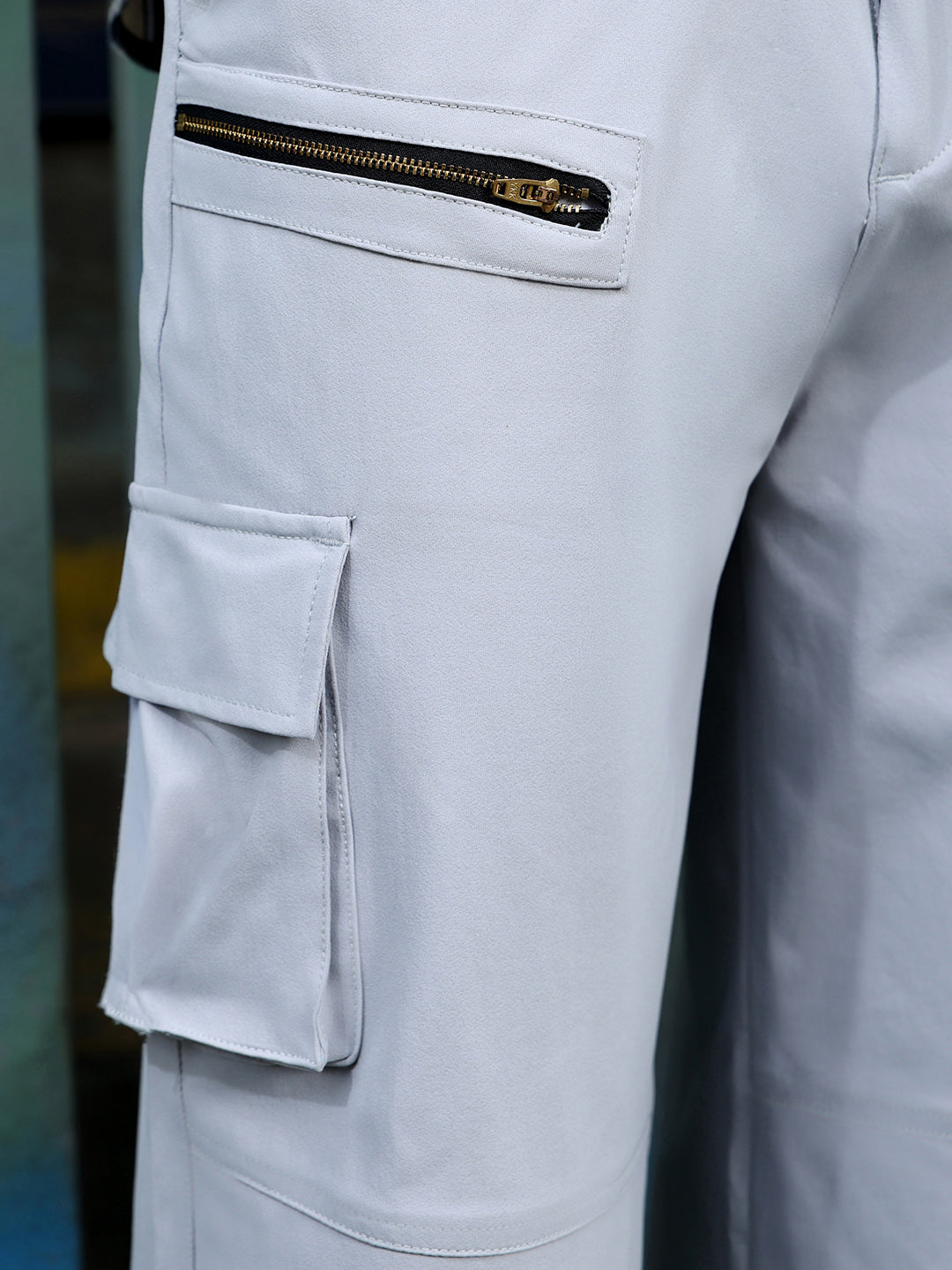 Men's Light Grey Mid-Rise Wide Leg Trouser