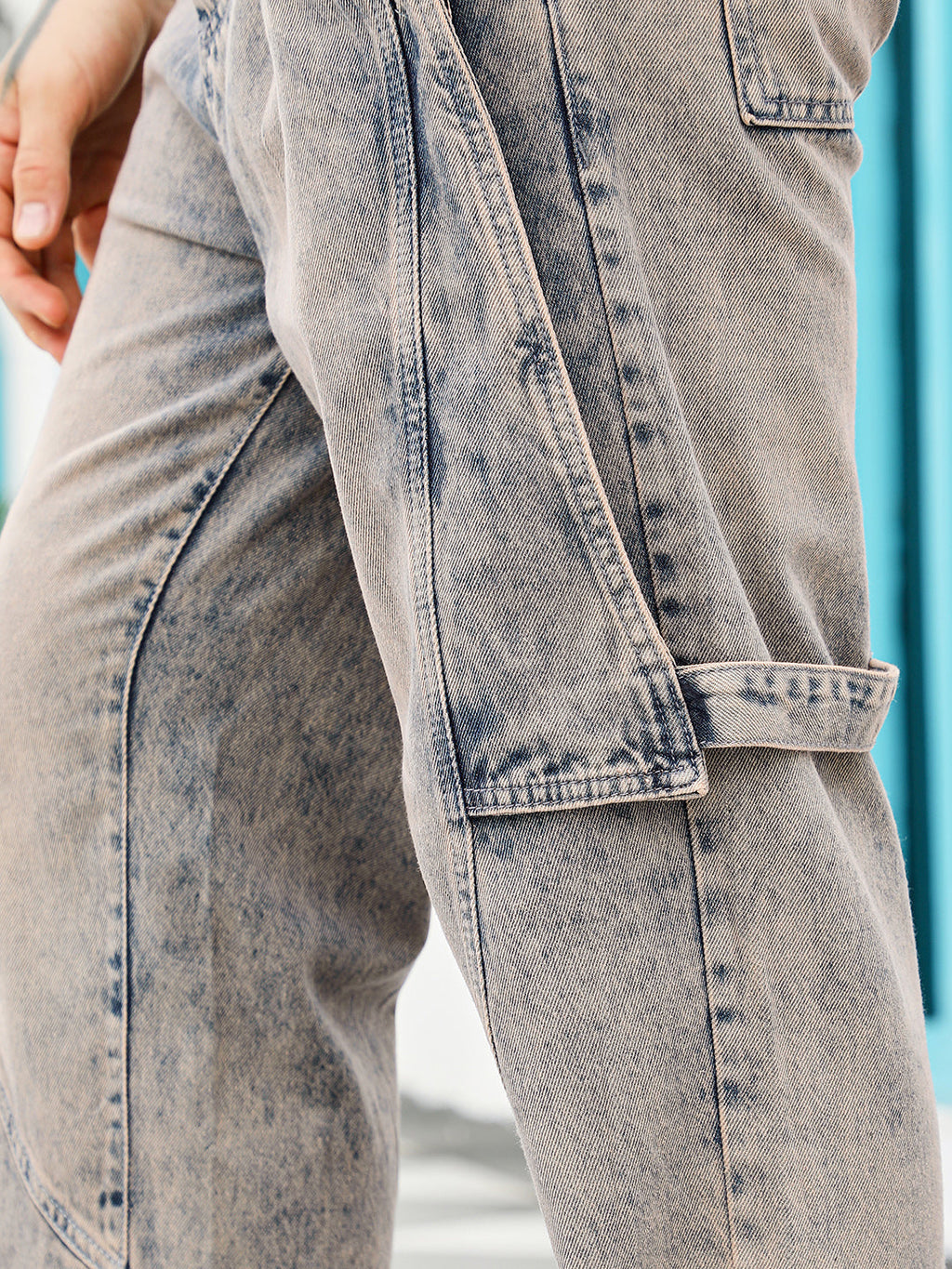 Acid-Wash Panelled Denim Jeans