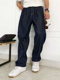 Dark-Wash Pleated Denim Jeans
