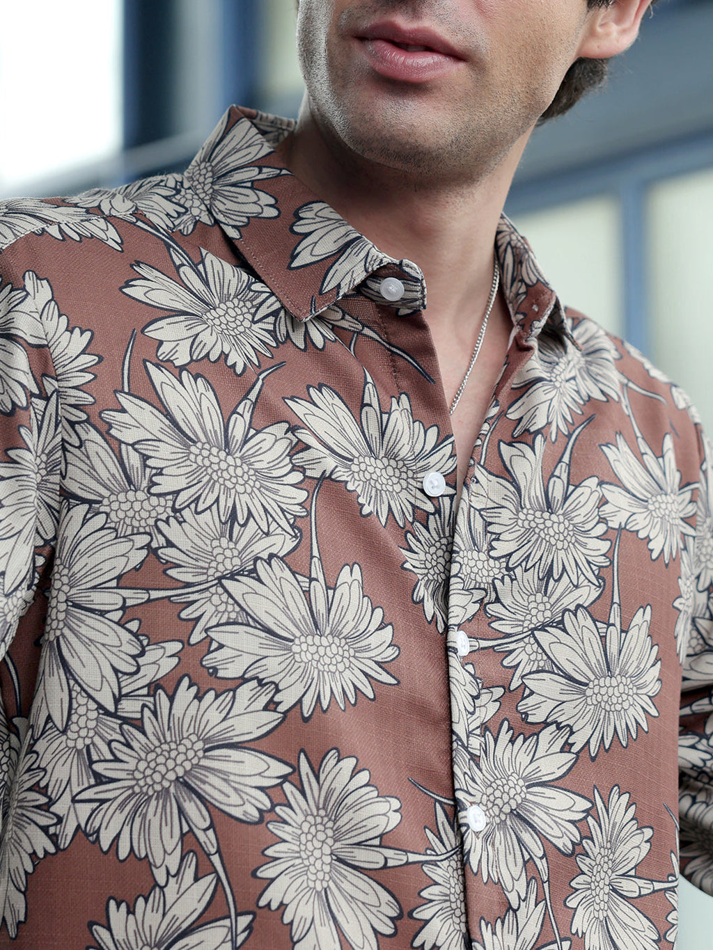 Contrast-Sunflower Imprint Shirt