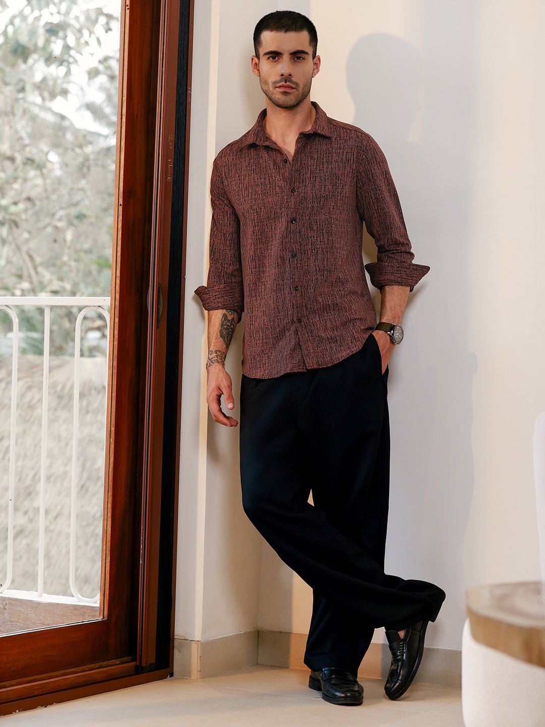 Regular Fit Textured Casual Shirt
