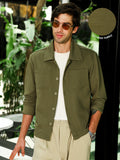 Olive Green Textured Knit Casual Shirt