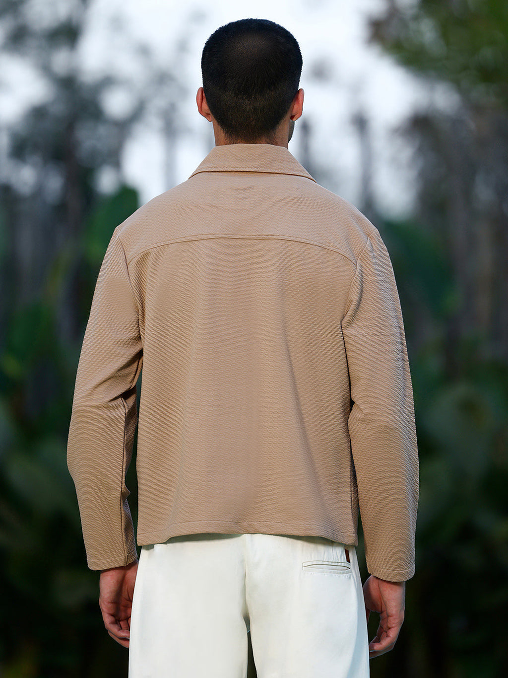 Beige Textured Cotton Casual Overshirt