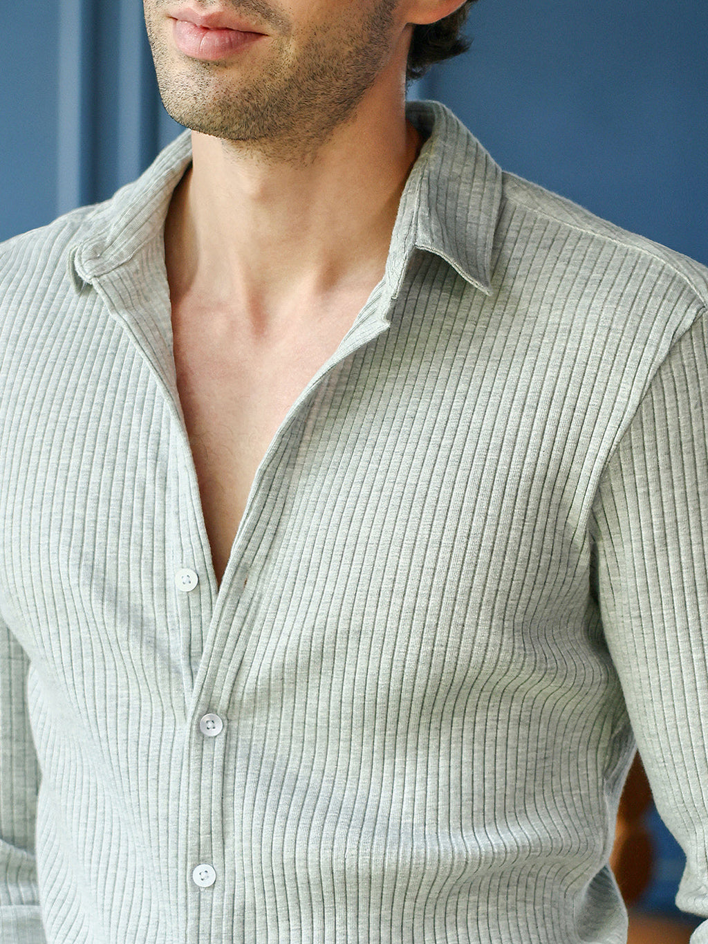 Men's Slim Fit Ribbed Full Sleeve Casual Shirt