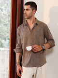 Brown Geometric Print Cuban Collar Shirt