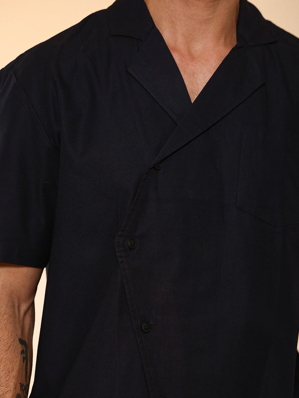 Asymmetrical Placket Cuban Collar Shirt