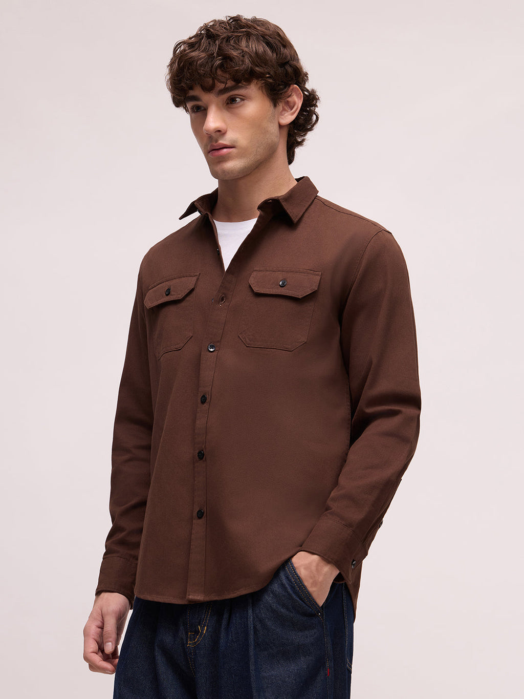 Men's Twill Solid Regular Fit Shirt