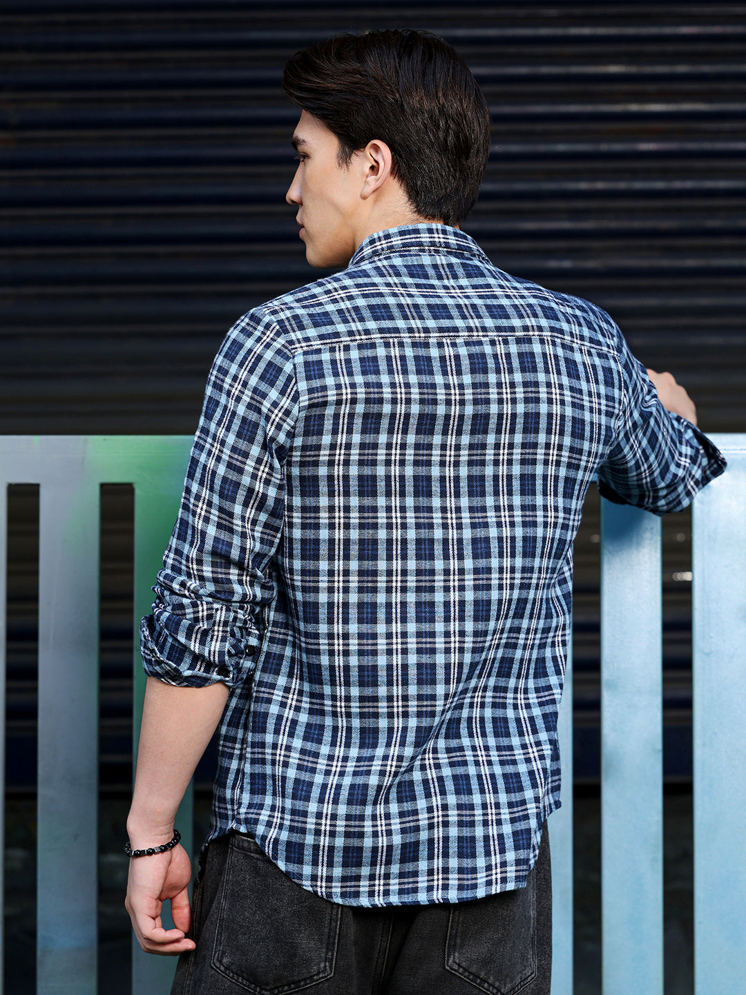Men's Navy Blue Tartan Check Shirt