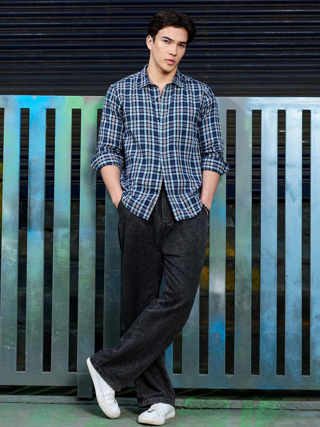 Men's Navy Blue Tartan Check Shirt