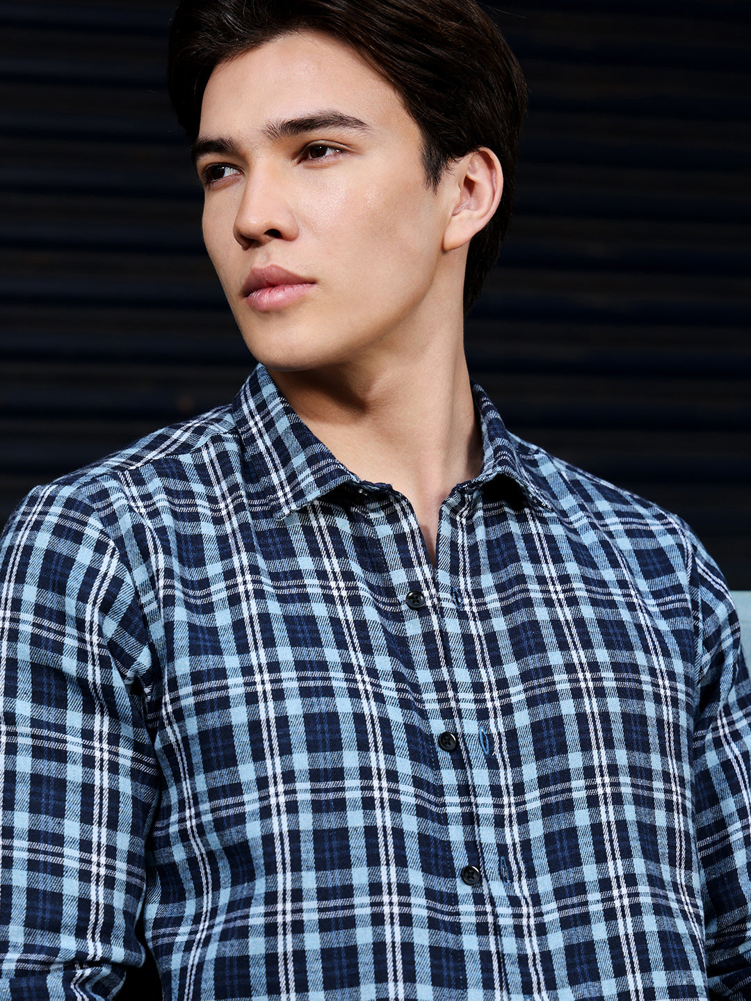 Men's Navy Blue Tartan Check Shirt