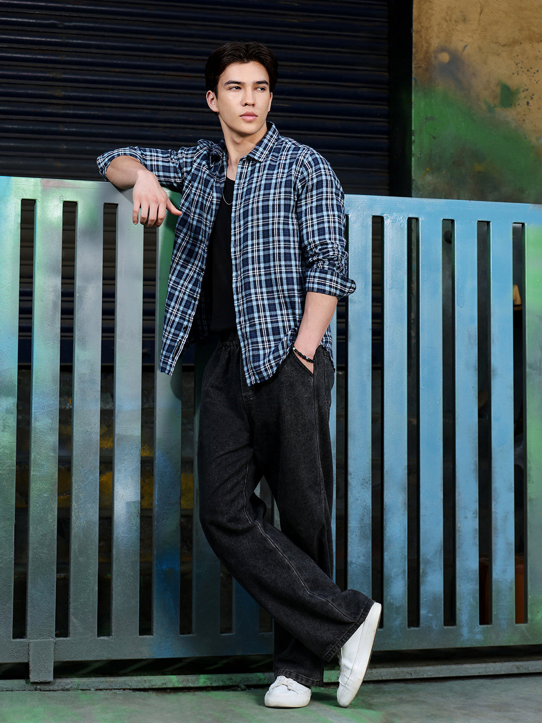 Men's Navy Blue Tartan Check Shirt