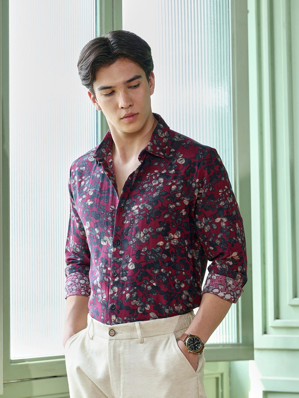 Men's Maroon Floral Shirt