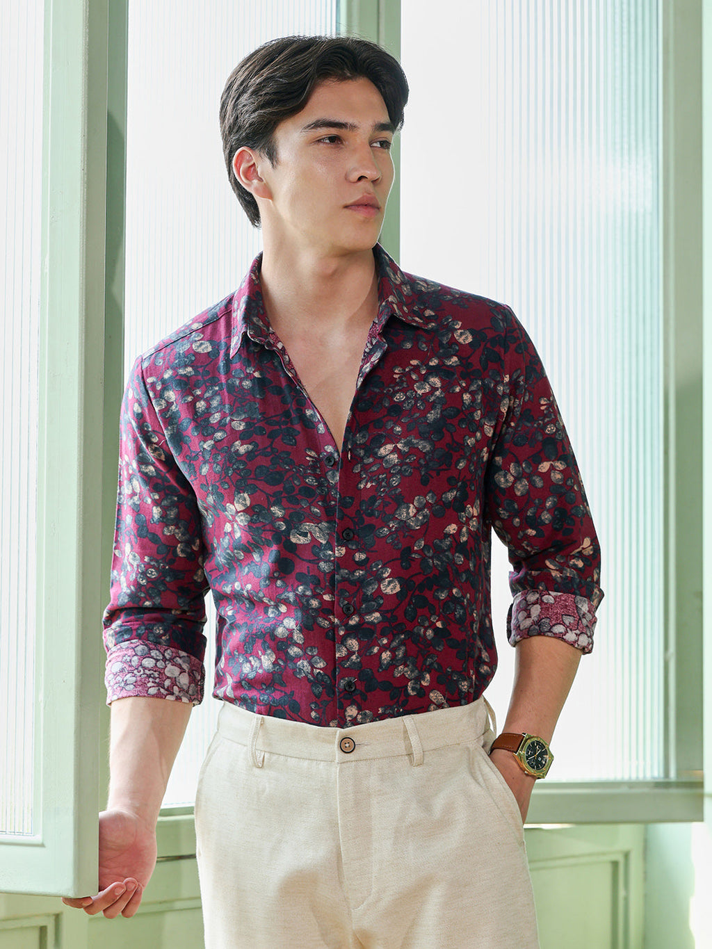 Men's Maroon Floral Shirt