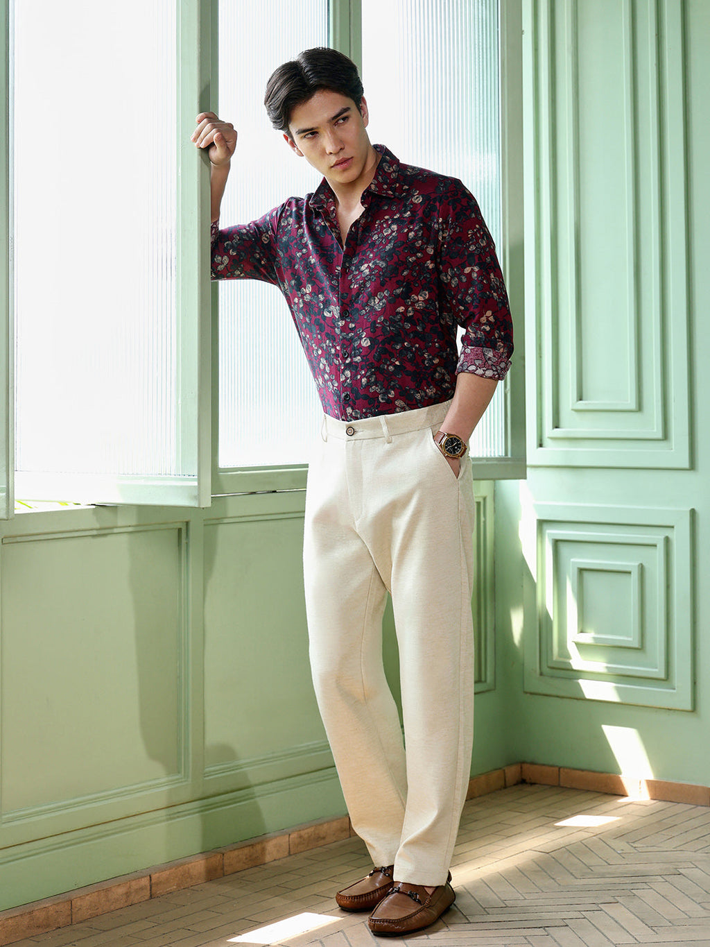 Men's Maroon Floral Shirt