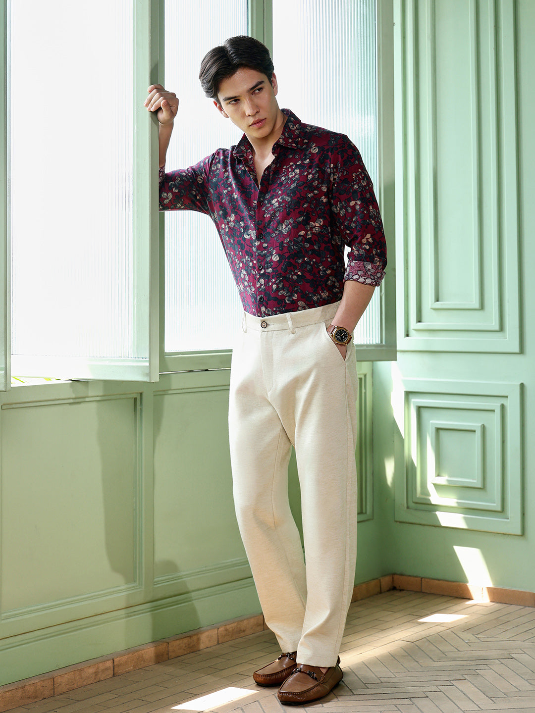 Men's Maroon Floral Shirt