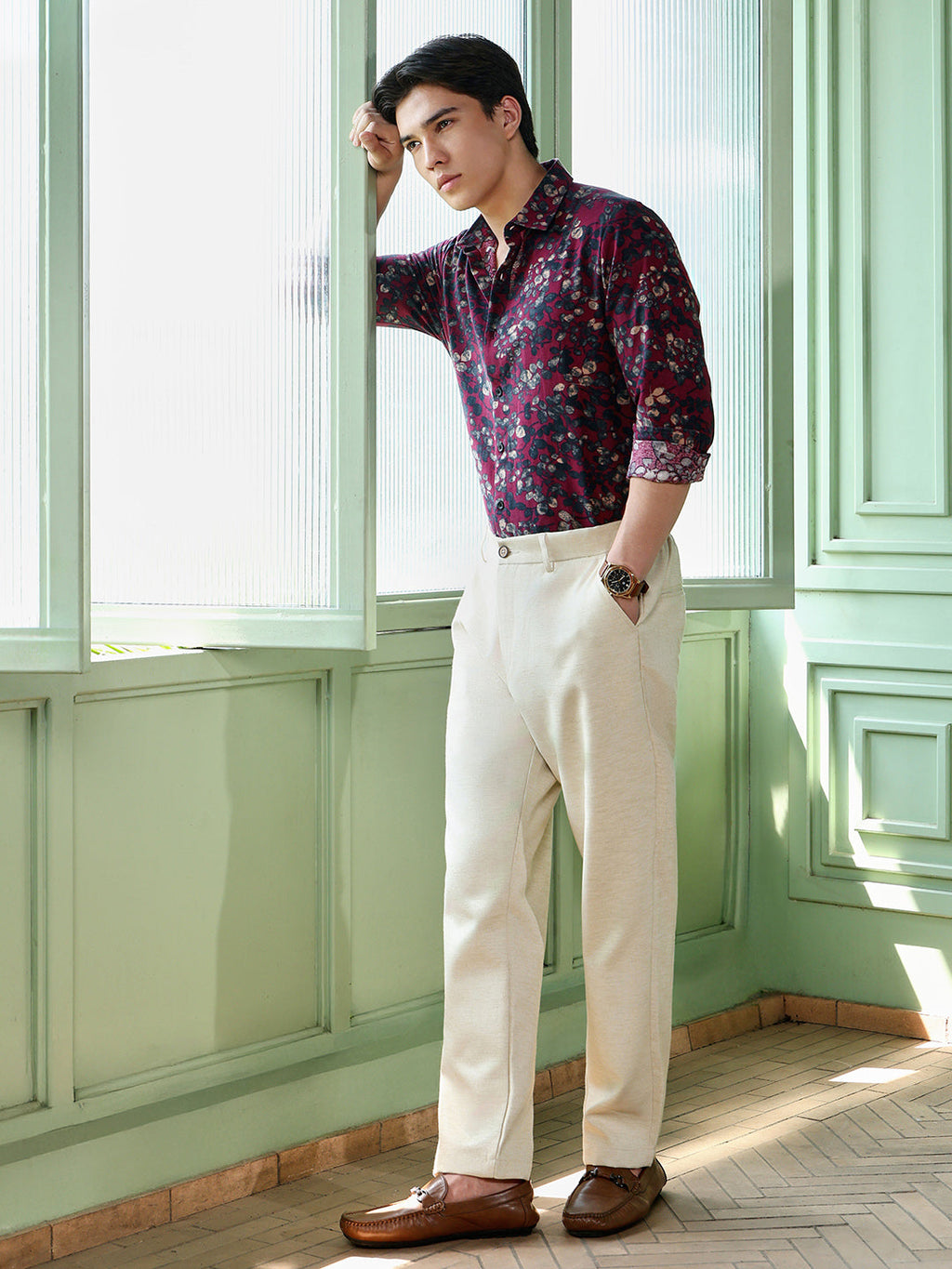 Men's Maroon Floral Shirt