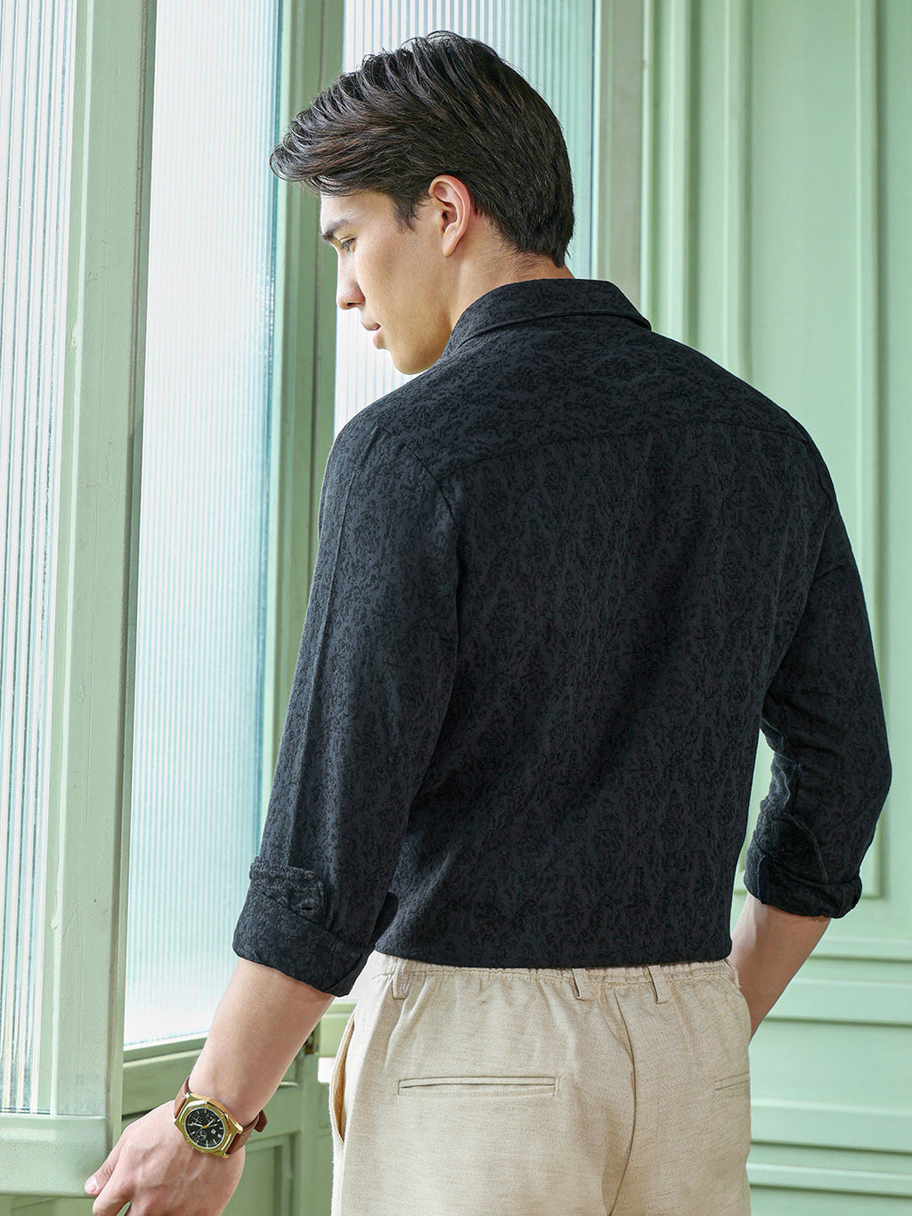 Men's Charcoal Grey Self Design Shirt